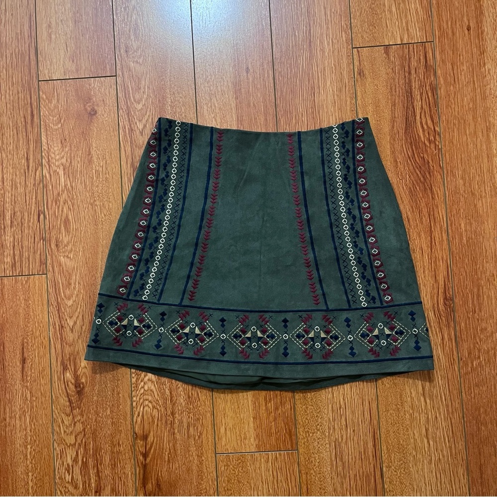 Abercrombie & Fitch Olive Green Embroidered Skirt